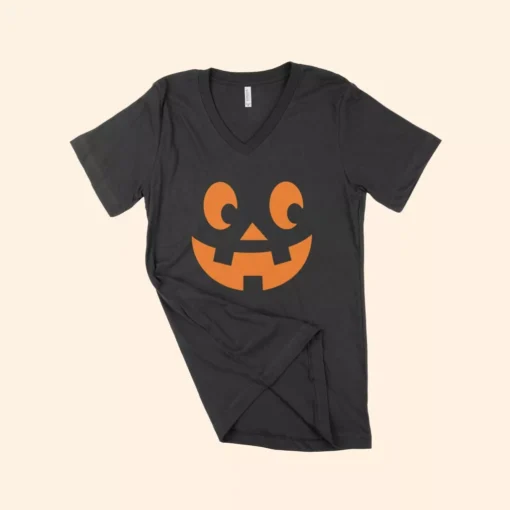 Smiling Jack O'lantern Unisex Jersey V-Neck T-Shirt - Image 4