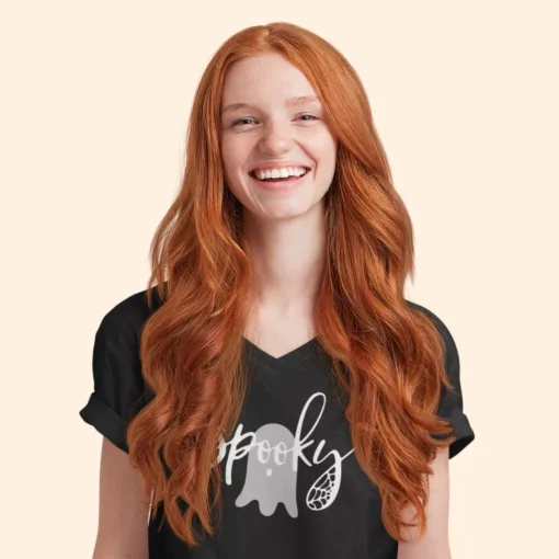 Spooky Ghost Unisex Jersey V-Neck T-Shirt - Image 6