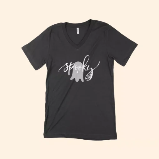 Spooky Ghost Unisex Jersey V-Neck T-Shirt - Image 3