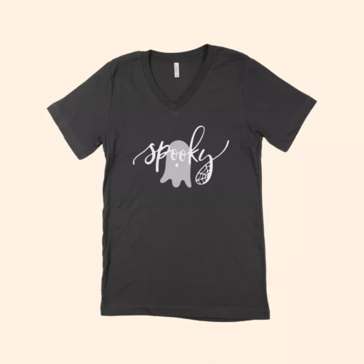 Spooky Ghost Unisex Jersey V-Neck T-Shirt - Image 2