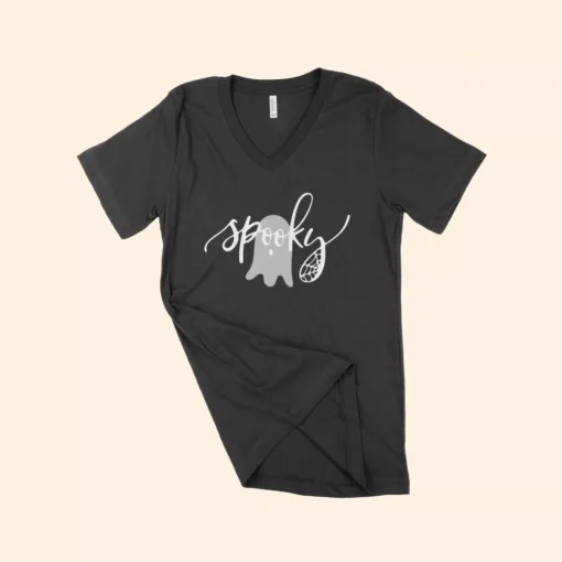 Spooky Ghost Unisex Jersey V-Neck T-Shirt - Image 4