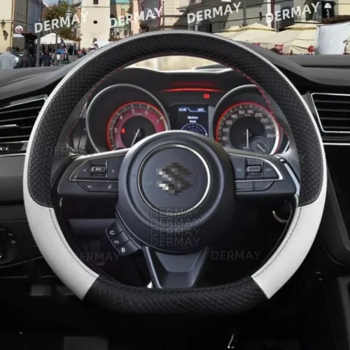 Microfiber Leather & Carbon Fiber Steering Wheel Cover for Suzuki Swift 2017-2021 - Image 5