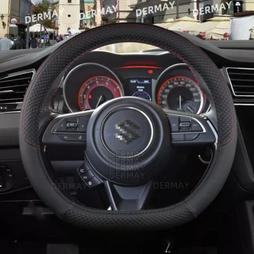 Microfiber Leather & Carbon Fiber Steering Wheel Cover for Suzuki Swift 2017-2021 - Image 3