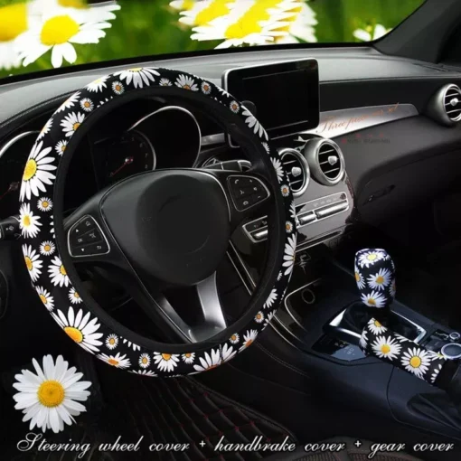 Universal Car Daisy Flower Steering Wheel Cover - Image 2