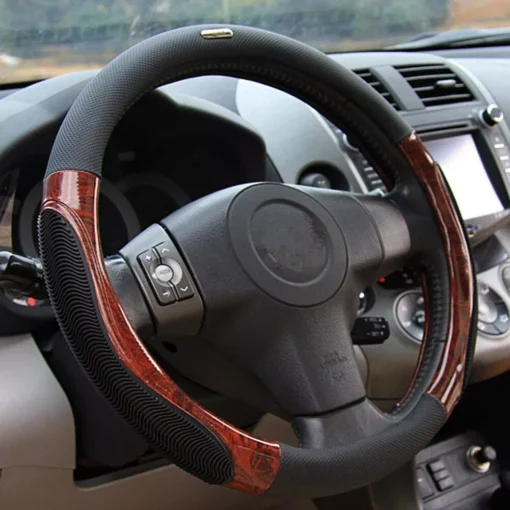 38cm Breathable Imitation Peach Wood Anti-slip Car Steering Wheel Cover - Image 4