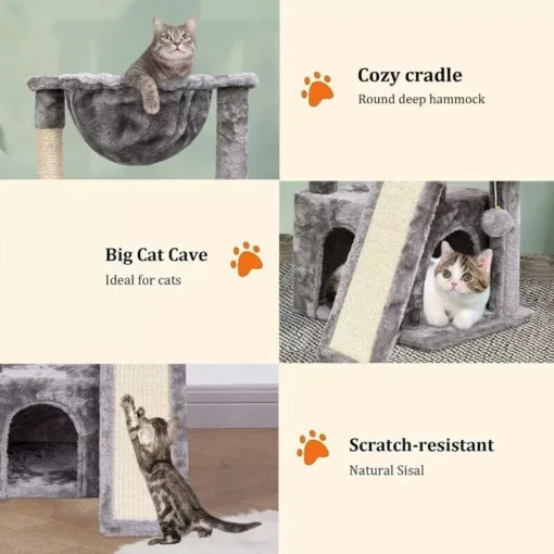 Modern Indoor Cat Activity Tower with Plush Perch & Condo Scratcher - Image 4