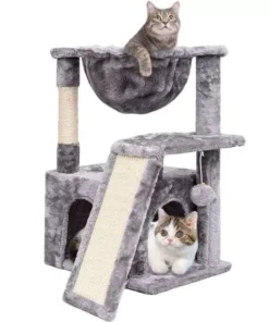 Modern Indoor Cat Activity Tower with Plush Perch & Condo Scratcher