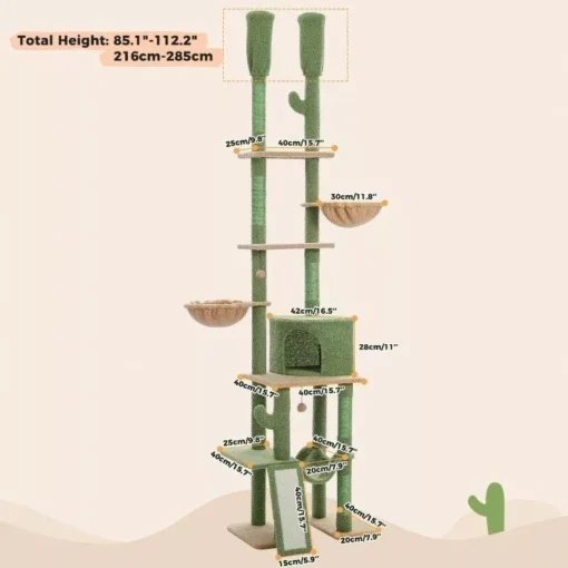Cactus Floor-to-Ceiling Cat Tower 7-Tier Adjustable Activity Center - Image 3