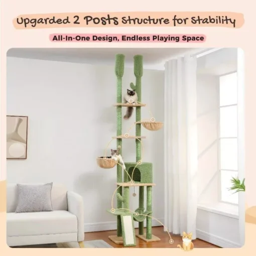 Cactus Floor-to-Ceiling Cat Tower 7-Tier Adjustable Activity Center - Image 5