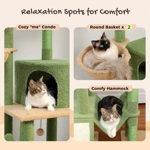 Cactus Floor-to-Ceiling Cat Tower 7-Tier Adjustable Activity Center - Image 4