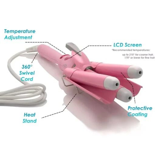 Wave Ceramic Triple Barrel Curling Iron Wand with LCD Display - Image 6