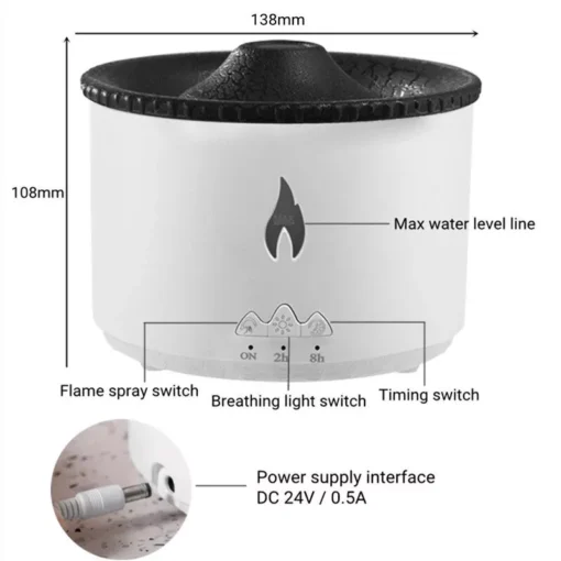 Volcano Eruption Aroma Diffuser & Air Humidifier with Flame Lamp Effect - Essential Oil Fragrance Machine for Home and Office - Image 6