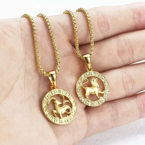 Trendy Zodiac Sign Gold Pendant Necklace - Image 3