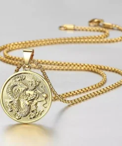 Gold Plated Dragon Pendant Necklace