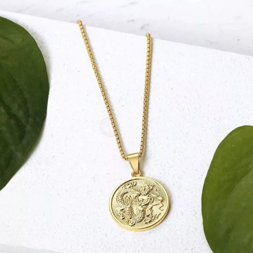 Gold Plated Dragon Pendant Necklace - Image 3