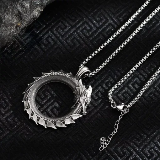Vintage Ouroboros Dragon Pendant Necklace - Image 6