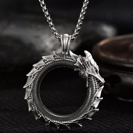 Vintage Ouroboros Dragon Pendant Necklace - Image 3