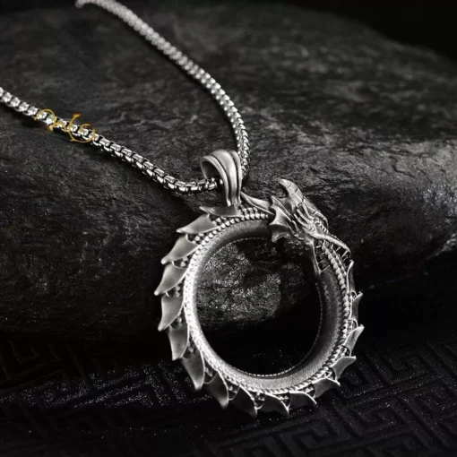 Vintage Ouroboros Dragon Pendant Necklace - Image 5
