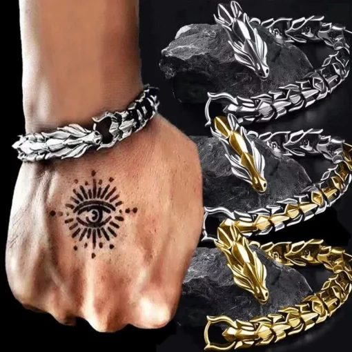 Vintage Dragon Head Punk Hip Hop Men's Bracelet - Image 3