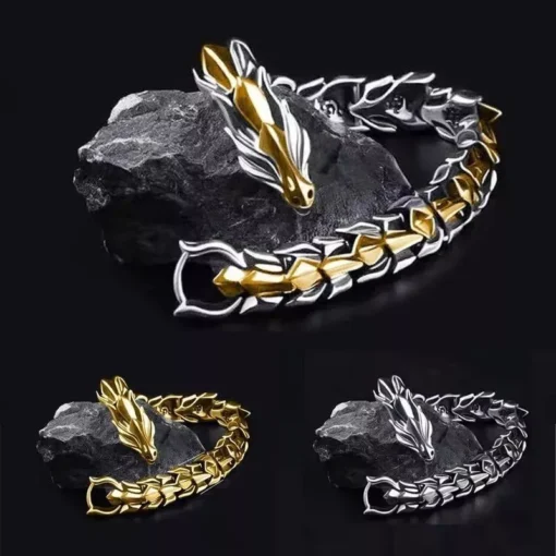 Vintage Dragon Head Punk Hip Hop Men's Bracelet - Image 4