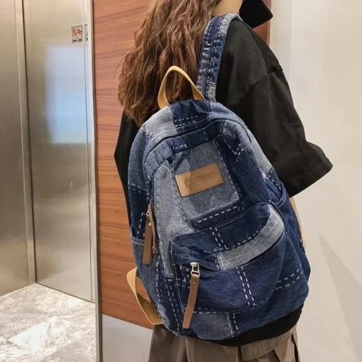 Chic Vintage Denim Backpack - Image 5