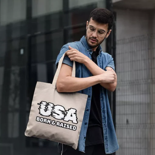Born in the USA Small Tote Bag - Patriotic Design Shopping Bag - Cool Design Tote Bag - Image 4