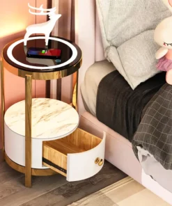 Modern Minimalist Nightstand with Wireless Charging and LED Light