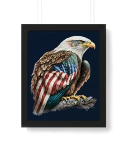American Flag Bald Eagle Framed Vertical Poster - Printed Poster - Patriotic Framed Vertical Poster
