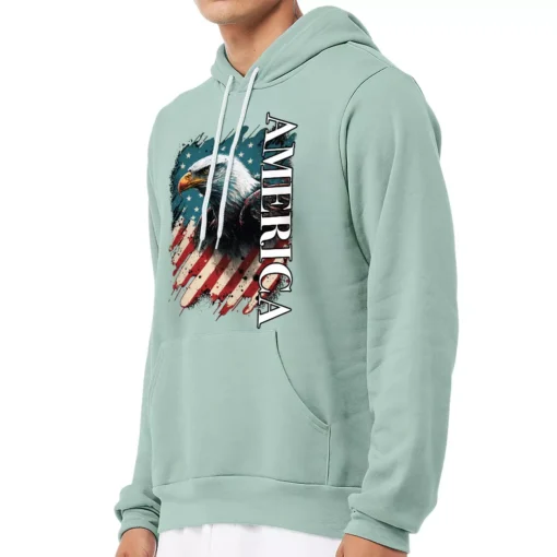 American Eagle Sponge Fleece Hoodie - America Hoodie - USA Flag Hooded Sweatshirt - Image 3