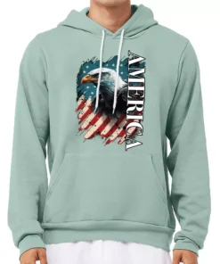 American Eagle Sponge Fleece Hoodie - America Hoodie - USA Flag Hooded Sweatshirt