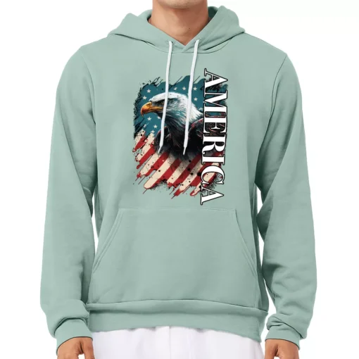 American Eagle Sponge Fleece Hoodie - America Hoodie - USA Flag Hooded Sweatshirt