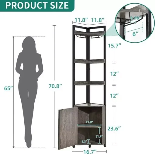 5-Tier Industrial Corner Bookcase with Wine Glass Holder - Image 6