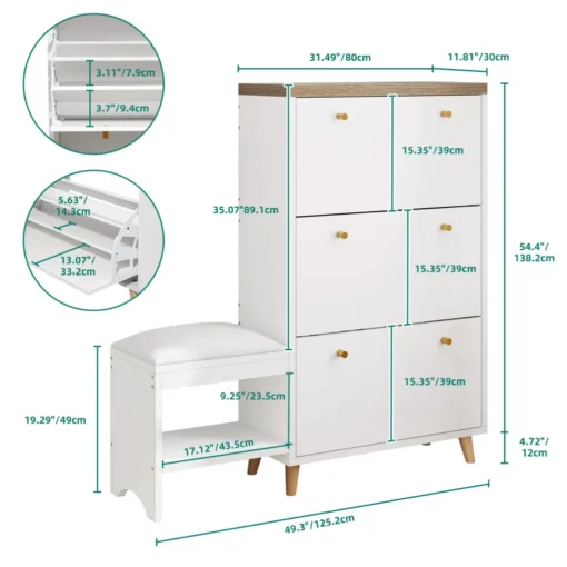 3-Drawer Flip Shoe Cabinet with Bench - Image 9