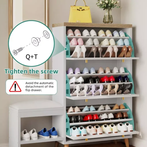 3-Drawer Flip Shoe Cabinet with Bench - Image 8