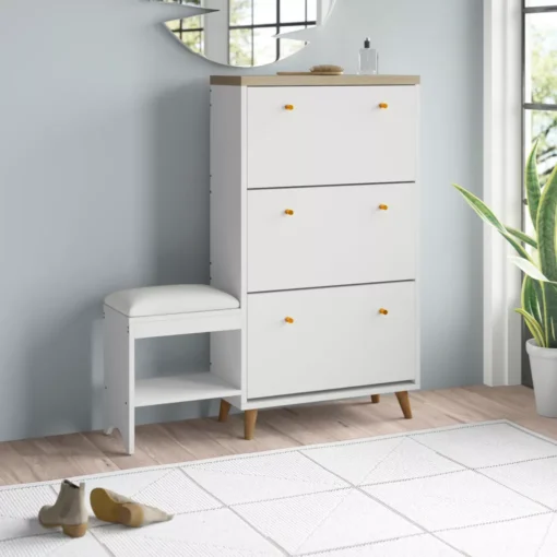 3-Drawer Flip Shoe Cabinet with Bench - Image 12