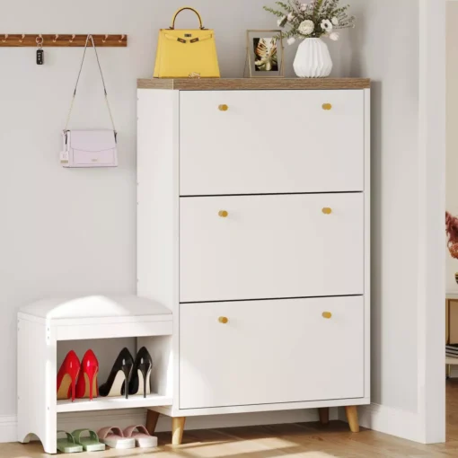 3-Drawer Flip Shoe Cabinet with Bench - Image 11