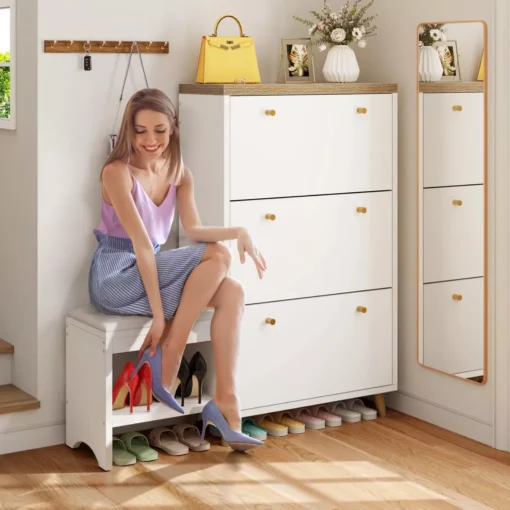 3-Drawer Flip Shoe Cabinet with Bench - Image 10