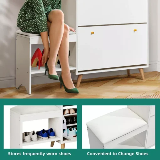 3-Drawer Flip Shoe Cabinet with Bench - Image 4
