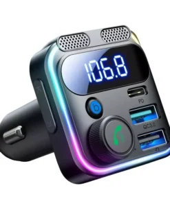 Bluetooth 5.3 FM Transmitter with 48W PD & QC3.0 Car Charger, Dual Mics & Hands-Free Calling