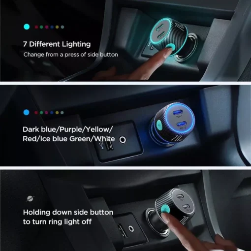 60W Dual USB-C Quick Car Charger with LED - Image 3