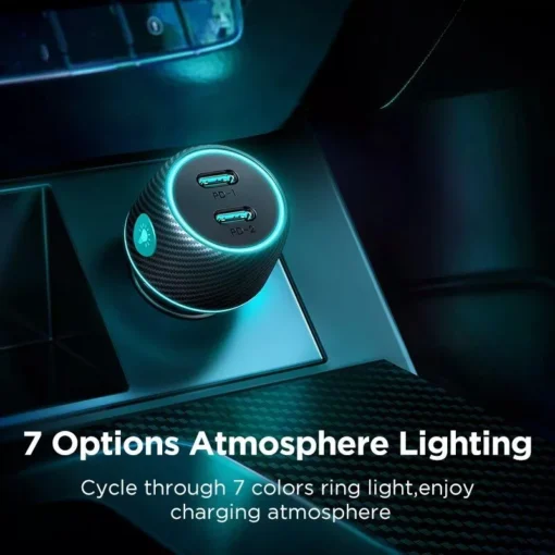 60W Dual USB-C Quick Car Charger with LED - Image 4