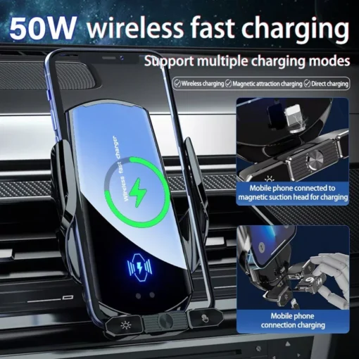 50W Wireless Car Charger with Air Vent Stand & Fast Charging for iPhone & Samsung - Image 5