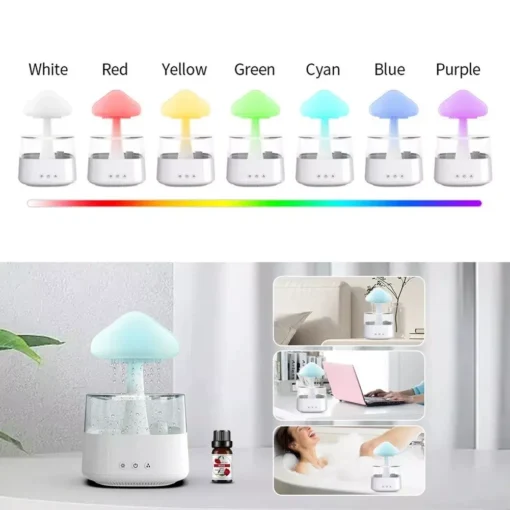 Mushroom Rain Cloud Humidifier with Aroma Diffuser and Colorful Night Lights - Image 5