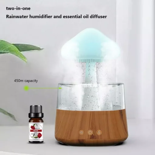 Mushroom Rain Cloud Humidifier with Aroma Diffuser and Colorful Night Lights - Image 3