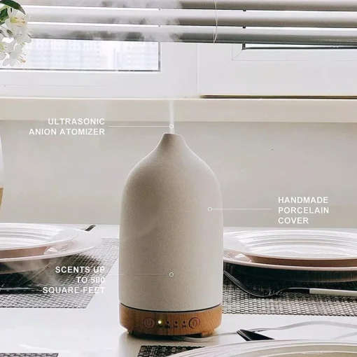 Ceramic Wood Grain Aromatherapy Diffuser with 7-Color Night Light for Home & Office - Image 4