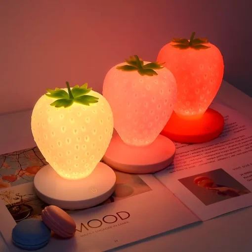 Strawberry LED Night Light with USB Rechargeable Battery & Remote Control - Image 2