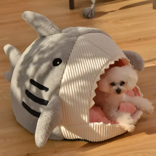 Cozy Cartoon Shark Cat Bed - Image 6