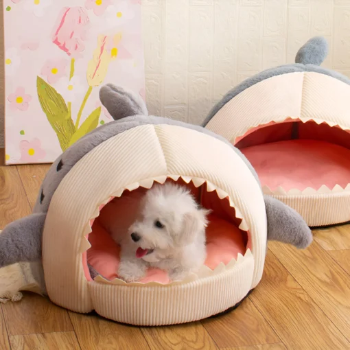 Cozy Cartoon Shark Cat Bed - Image 4