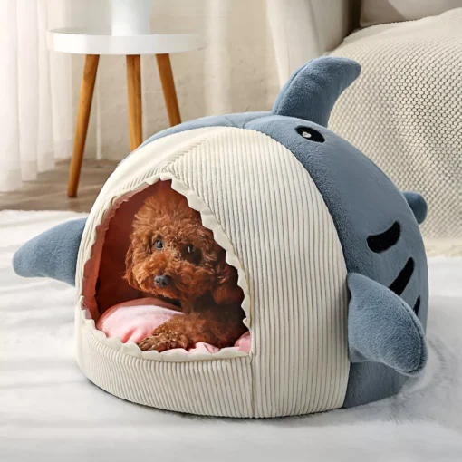 Cozy Cartoon Shark Cat Bed - Image 5