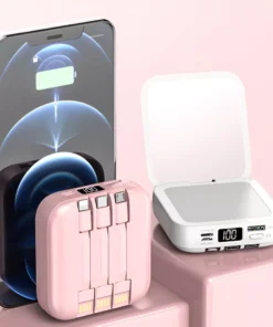 20000mAh Mini Power Bank with Built-in Cable and Makeup Mirror